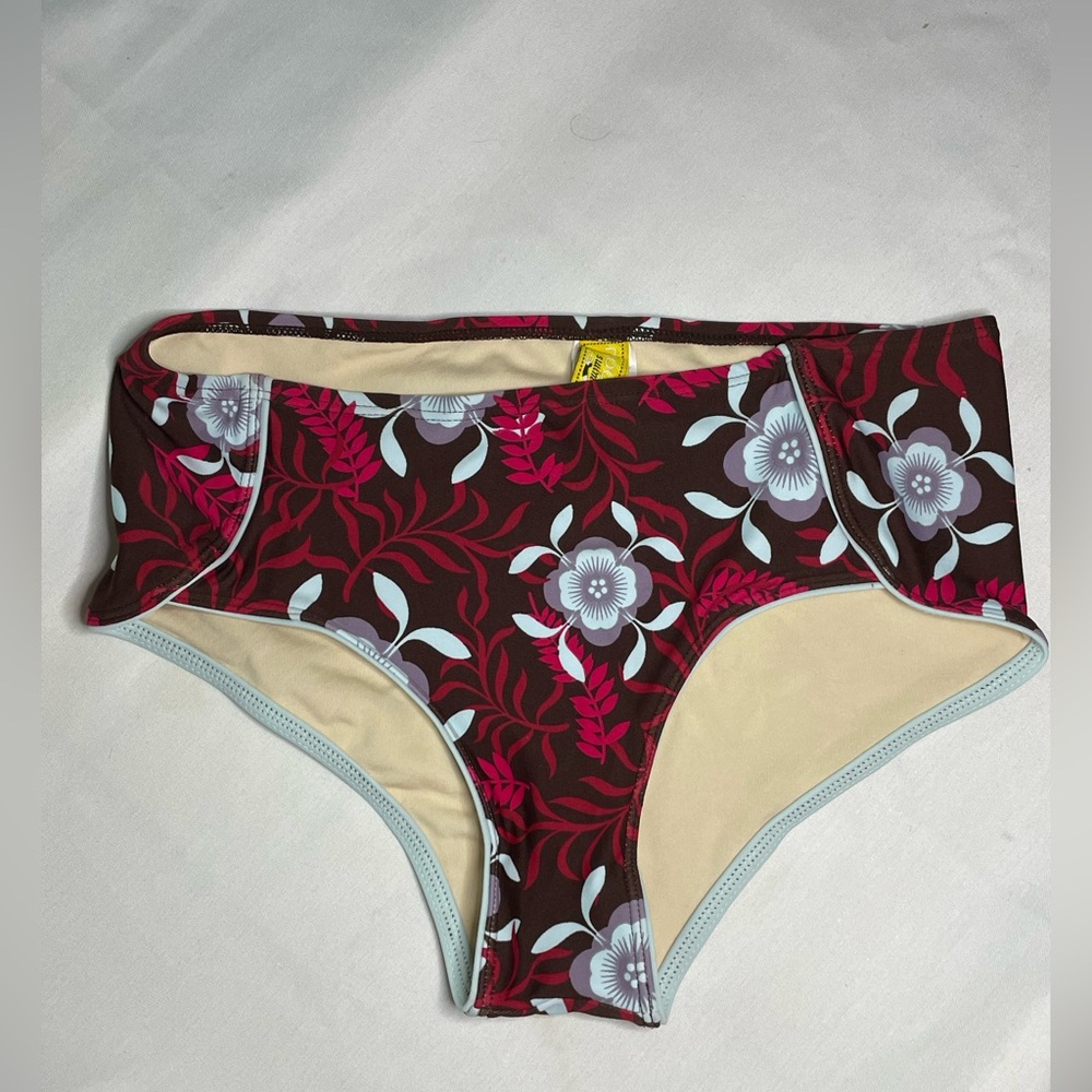NWT Floral Red, Pink and Blue High-Waisted Bikini Bottoms Size S